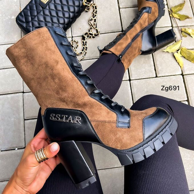 Botin café-negro detalle letras tacon 10cm UK167P C-77